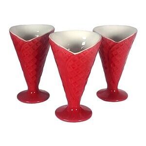Maxwell & Williams Red Waffle Cone Sunday Ice Cream Dish Bowls Set Of 3